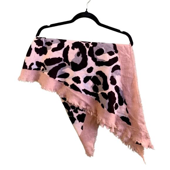 Animal Print Pink Gray Black Scarf Wrap Shawl Leopard Fringed Cheetah - Picture 1 of 9